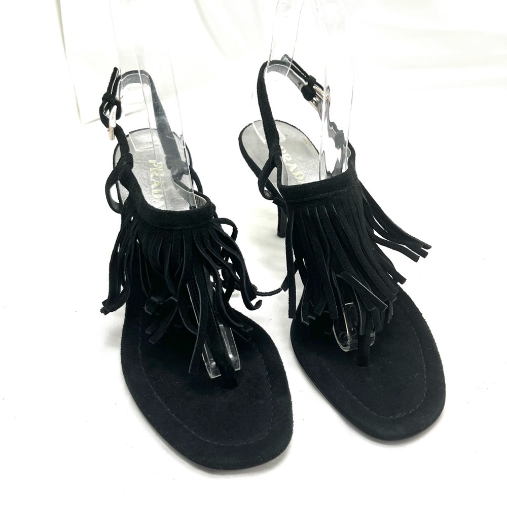 NWOT Prada Black suede fringe kitten heel size 7.5 - Picture 2 of 12
